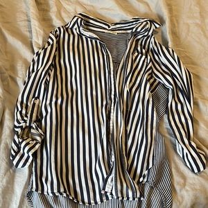 Blue and white striped button down
